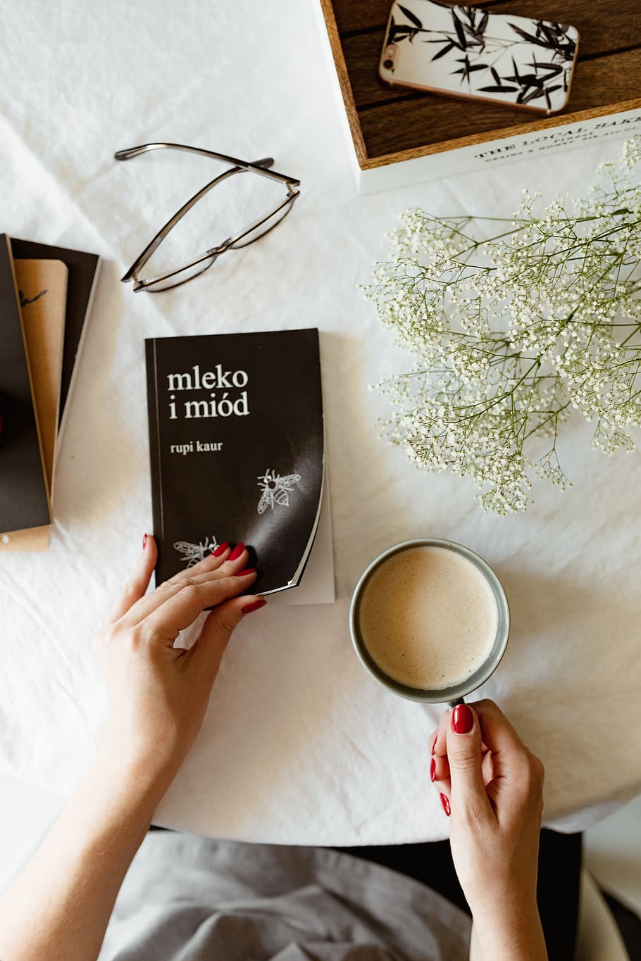 HD wallpaper: Woman read book and drink coffee, hands, relaxing