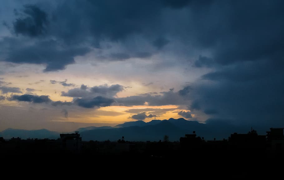 nepal, balkot, clouds, dark clouds, mountains, silhouette, shaouraav HD wallpaper