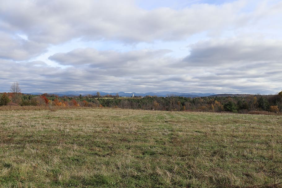view, sky, vermont, field, clouds, cloud - sky, environment HD wallpaper