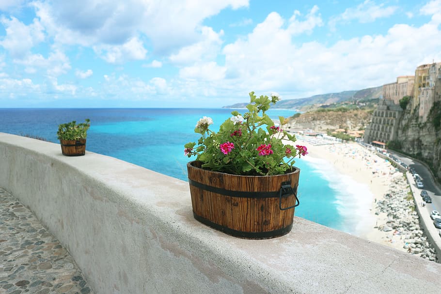 italy, tropea, view, sea, sky, town, plant, beauty in nature, HD wallpaper