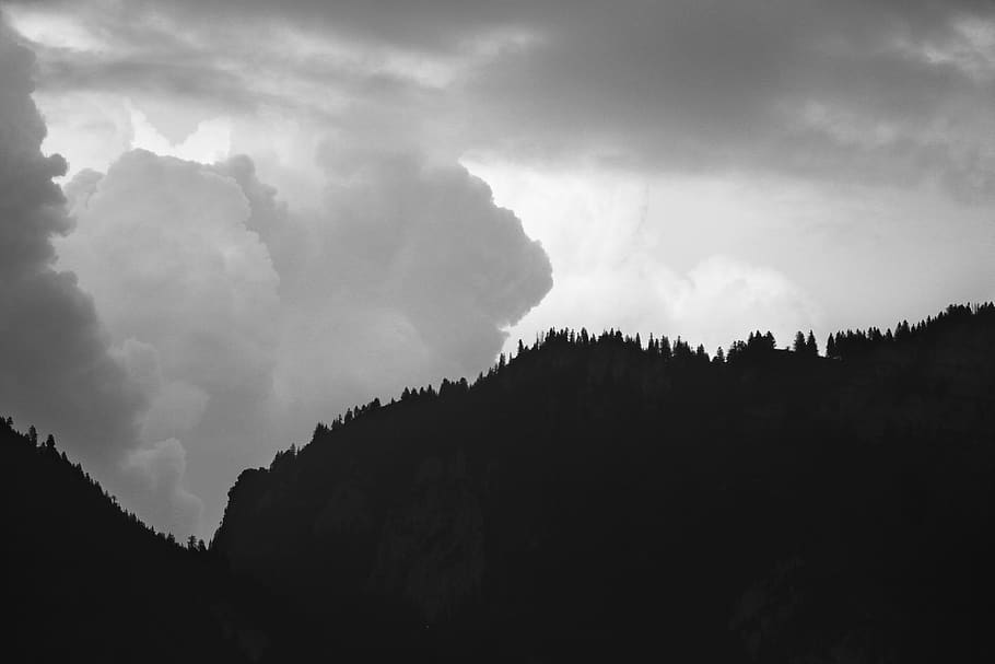 austria, hohenems, alps, sky, mountain, horizon, forest, clouds HD wallpaper