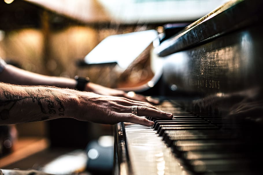 person playing piano, tattoo, church, hopeingod, bethlehem, ring, HD wallpaper