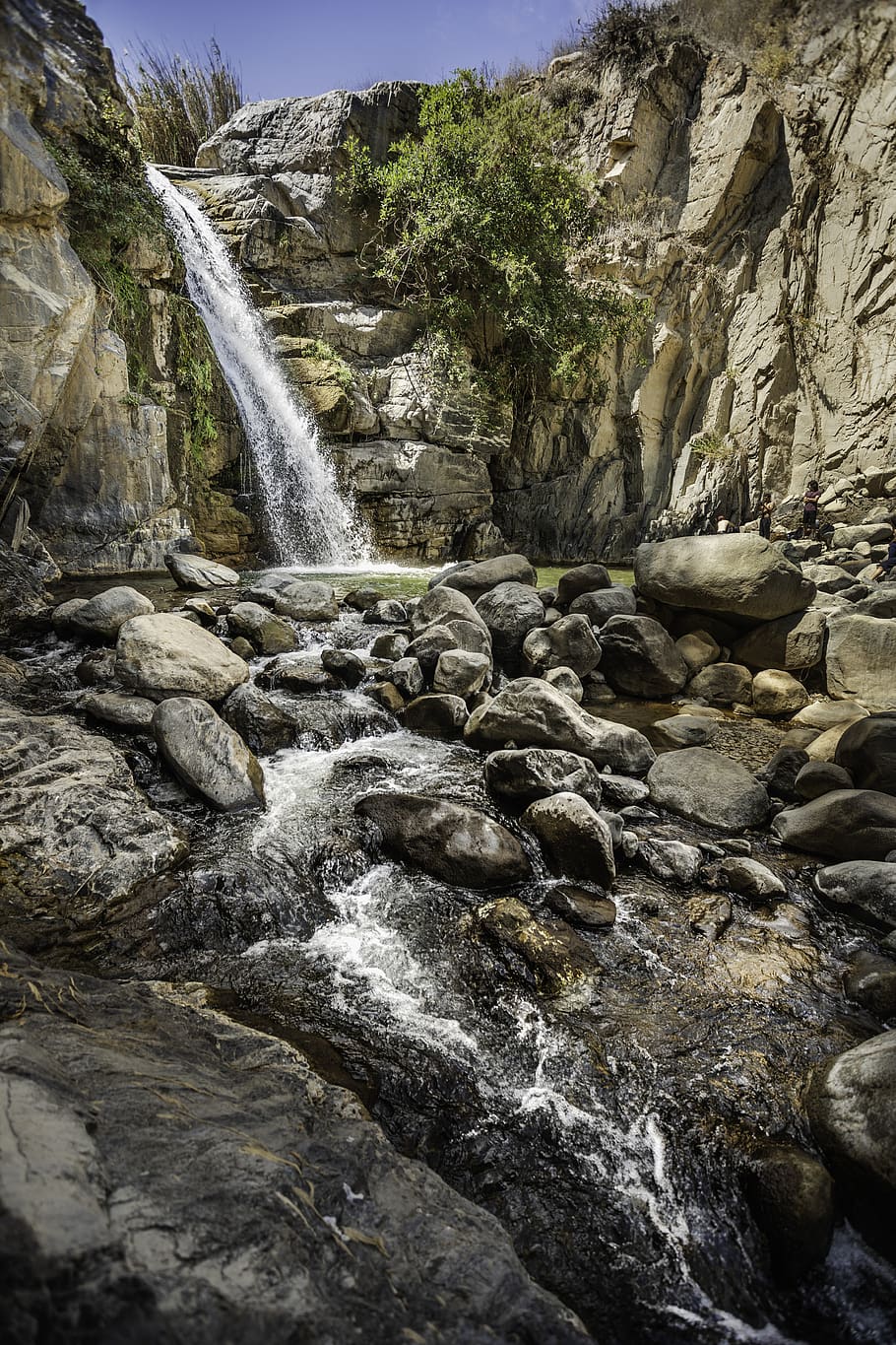 waterfalls surrounded by rock formation, rock - object, solid HD wallpaper