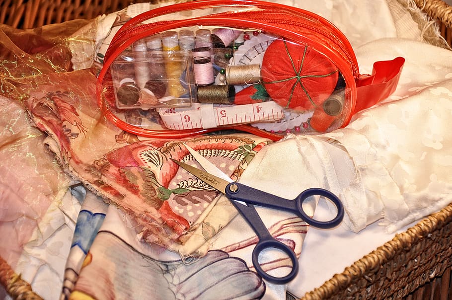 sewing, needlework, craft, scissors, spool, reel, thread, tape measure HD wallpaper