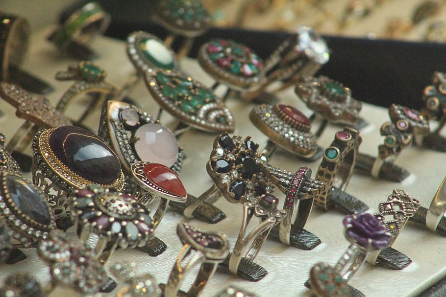assorted ring collection, jewelry, close-up, necklace, bracelet HD wallpaper