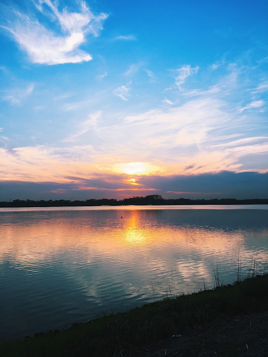 sunset, sky, lake, water, clouds, colors, nature, vscocam, naomitamar HD wallpaper