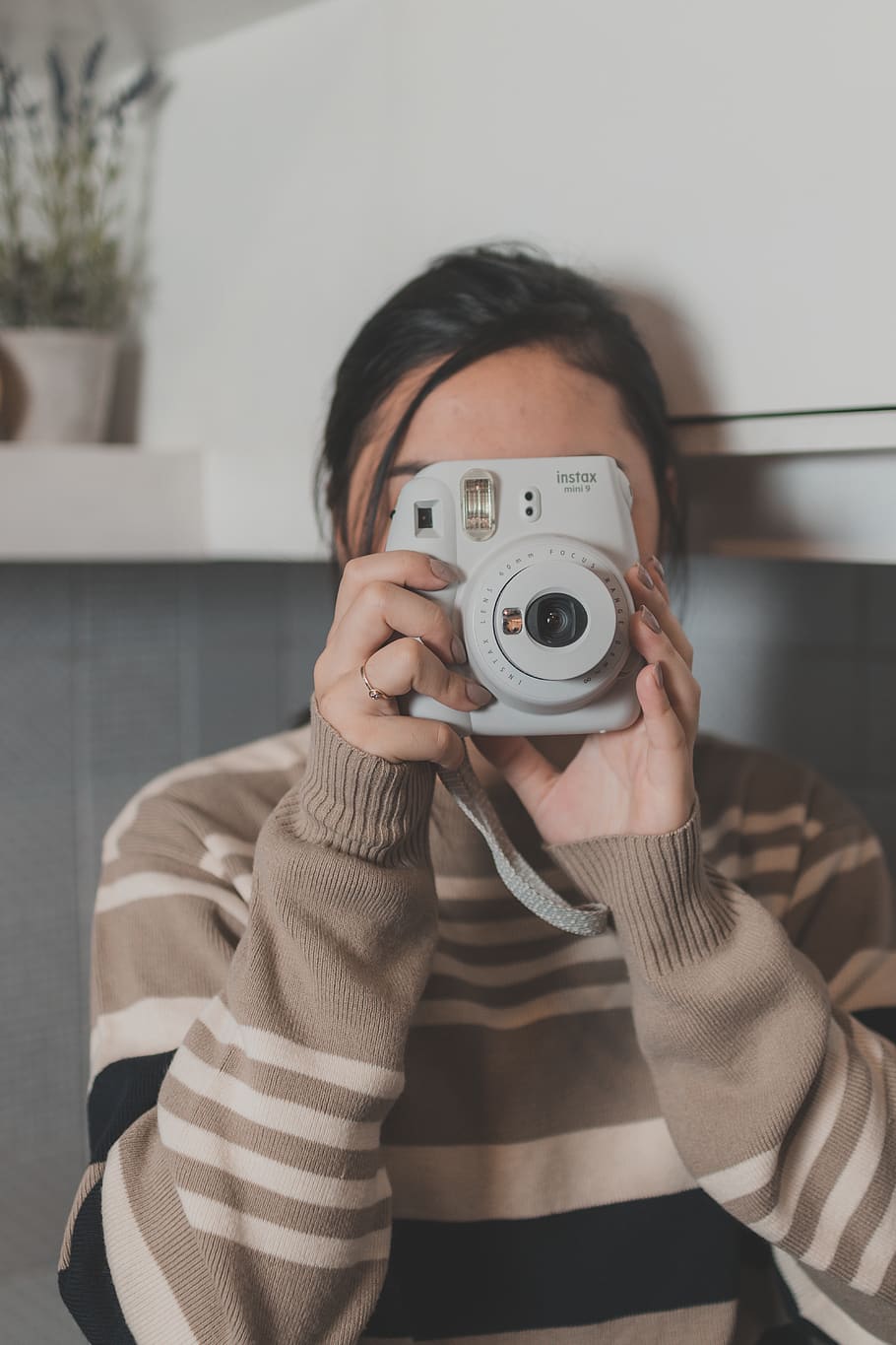 Woman Taking Picture Using Instant Camera, device, electronics, HD wallpaper