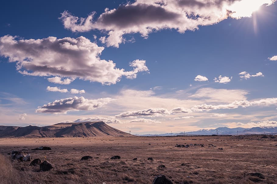 Brown Cliff Under White and Blue Sky, arid, clouds, dawn, daylight HD wallpaper