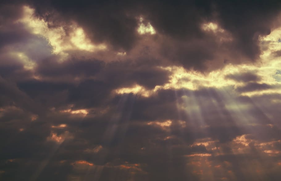 sky, clouds, mood, sunbeam, atmosphere, nature, weather, cloud - sky HD wallpaper