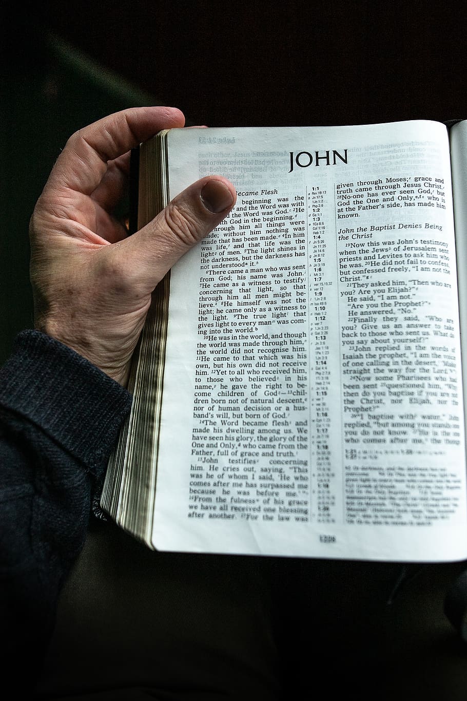 John book page, human hand, one person, human body part, publication HD wallpaper
