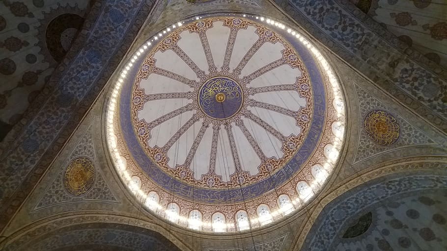 turkey, the blue mosque, pattern, indoors, ceiling, built structure HD wallpaper