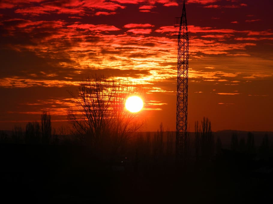 sunset, nature, dark, eve, evening, sky, orange color, silhouette HD wallpaper