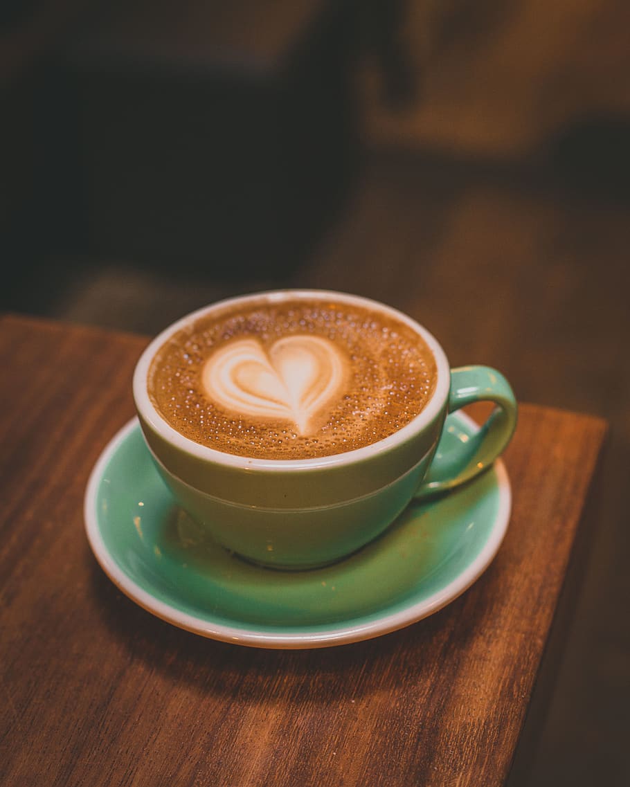 green cup on saucer, mug, coffee - drink, coffee cup, food and drink HD wallpaper