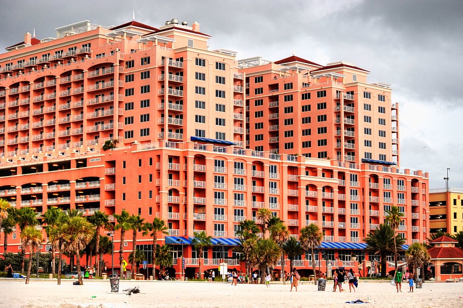 building, beach, sand, vacation, tourism, coast, sky, architecture HD wallpaper