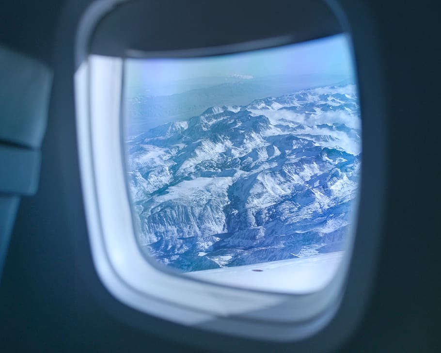 snow capped mountains, vehicle interior, airplane, air vehicle HD wallpaper