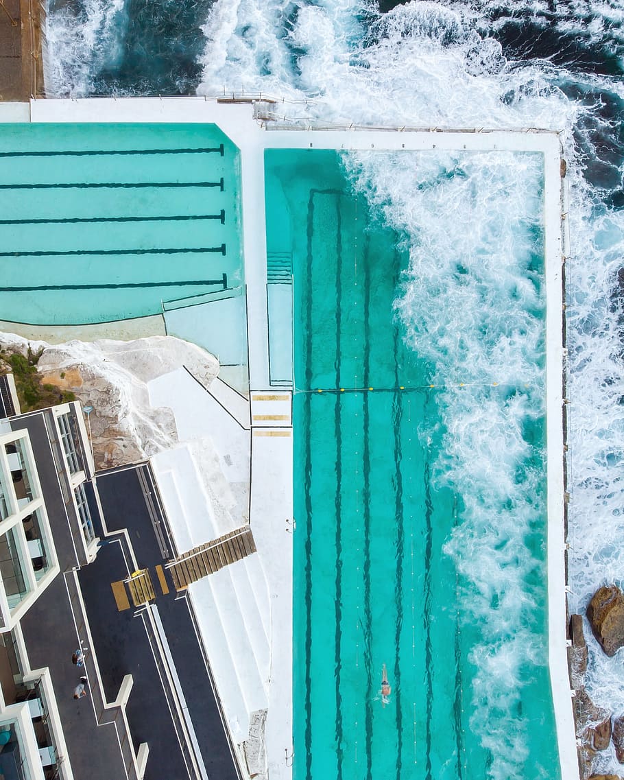 aerial view photography of body of water, swimming, pool, ocean