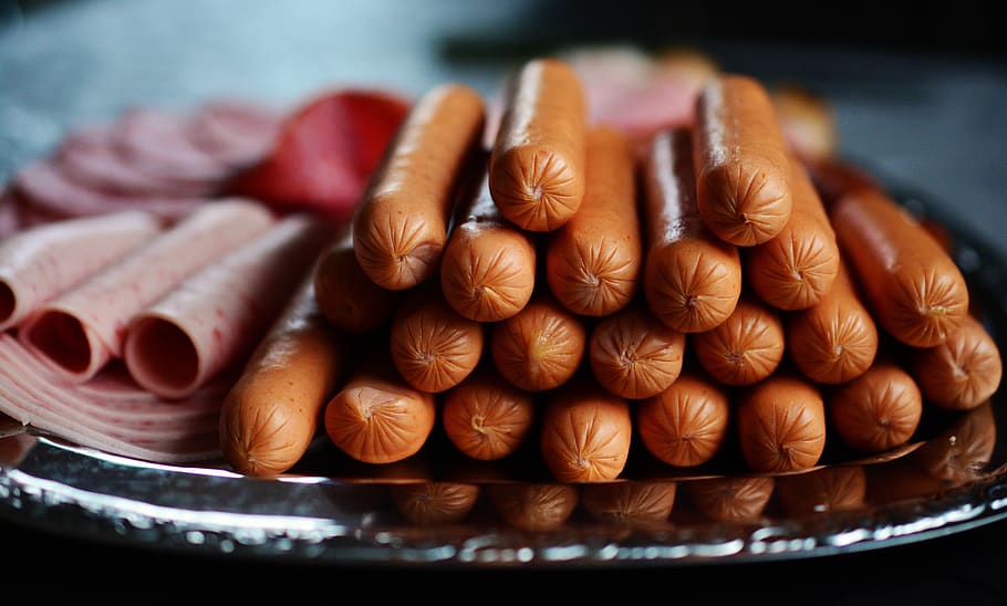 Hotdog and Ham on Plate, beef, close-up, delicious, diet, food HD wallpaper