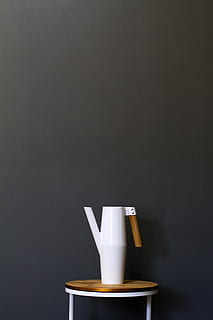 white and brown pitcher on side table, jug, modern, design, interior HD wallpaper