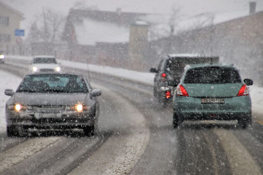 snow, road, twilight, greasy, traffic, cold, frost, snowy, roadway HD wallpaper