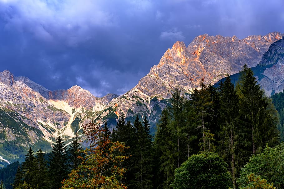 mountains, landscape, sky, clouds, thunderstorm, storm clouds HD wallpaper