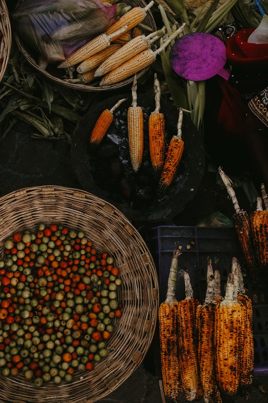 grilled corn kernels, food and drink, container, freshness, basket HD wallpaper