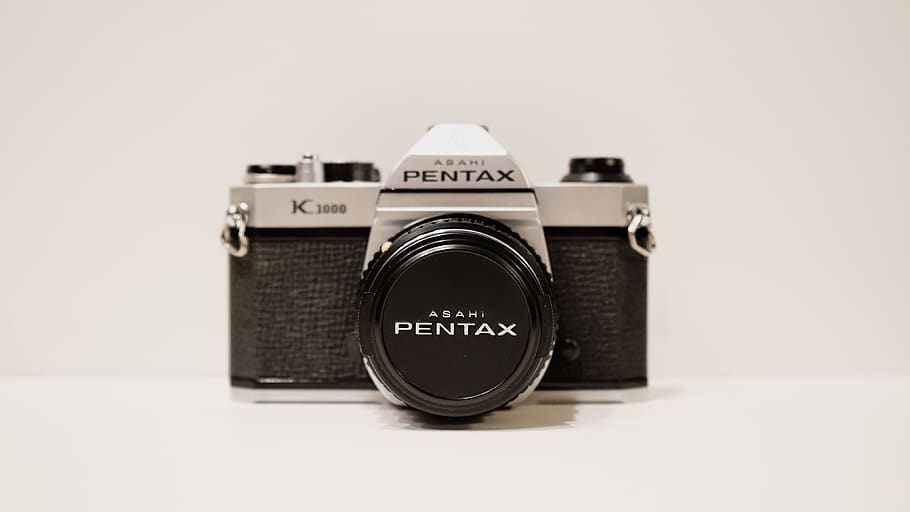 round black and silver analog watch, camera, electronics, vintage pentax film camera HD wallpaper