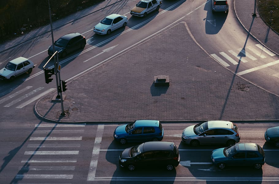 top view of assorted-color vehicles, asphalt, tarmac, road, automobile, HD wallpaper