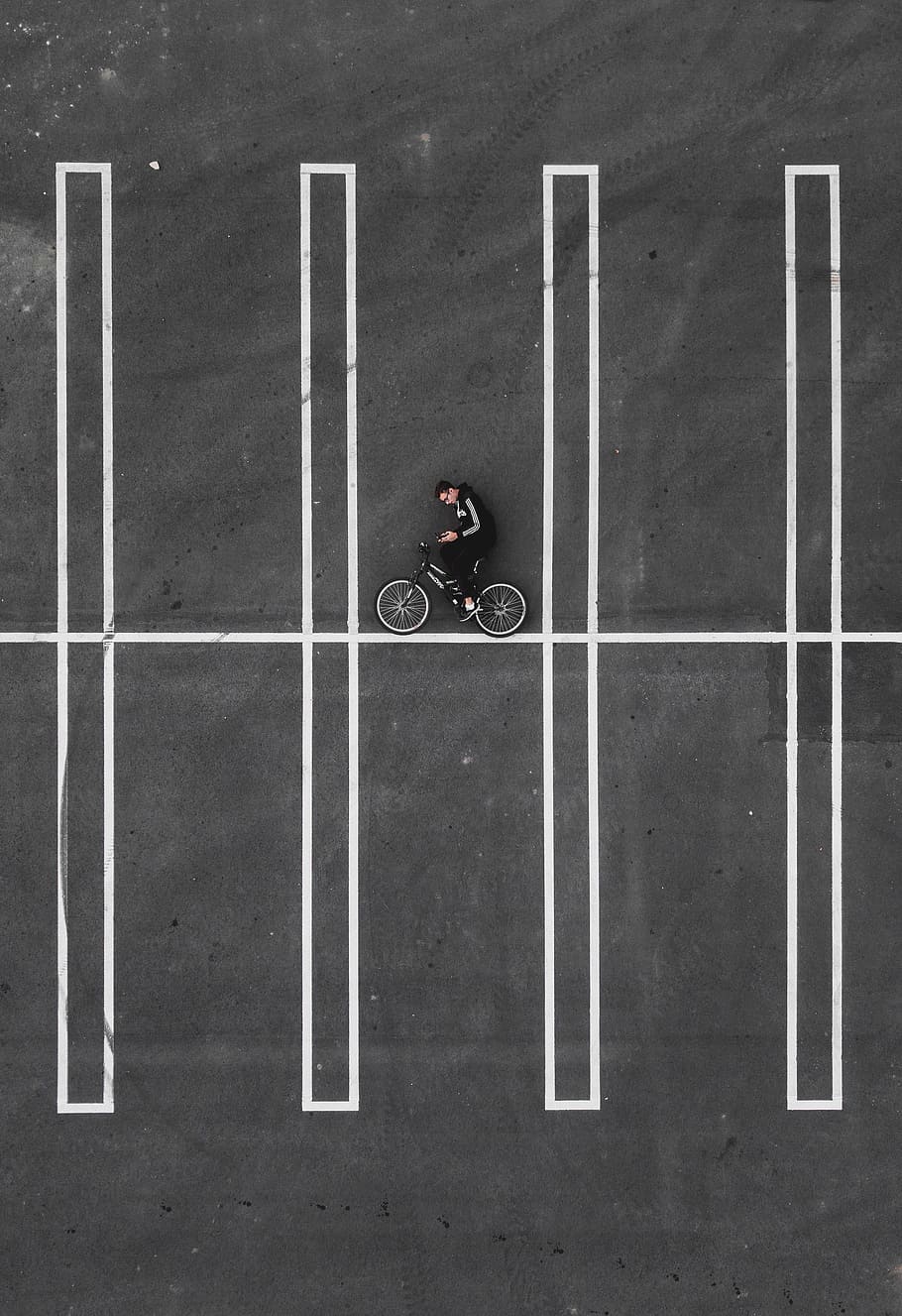 black bicycle, drone view, aerial view, cyclist, abstract, rider, HD wallpaper