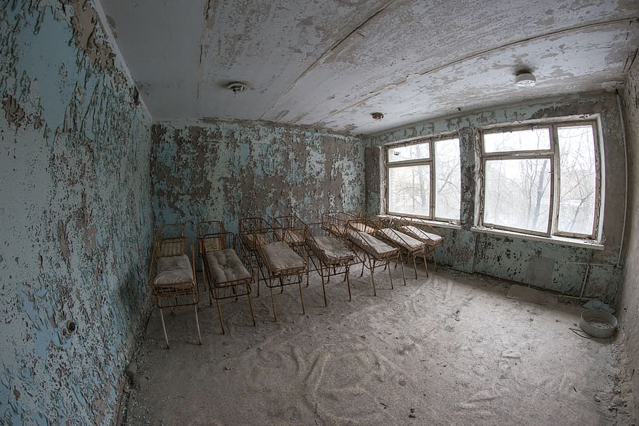 nursery, bed, crib, hospital, pripyat, ukraine, derelict, abandoned