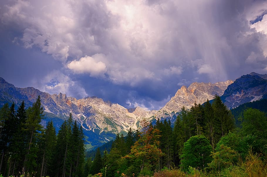 mountains, landscape, sky, clouds, thunderstorm, storm clouds HD wallpaper