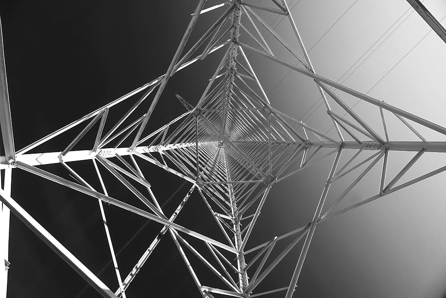 strommast, perspective, high voltage, pylon, current, power line HD wallpaper