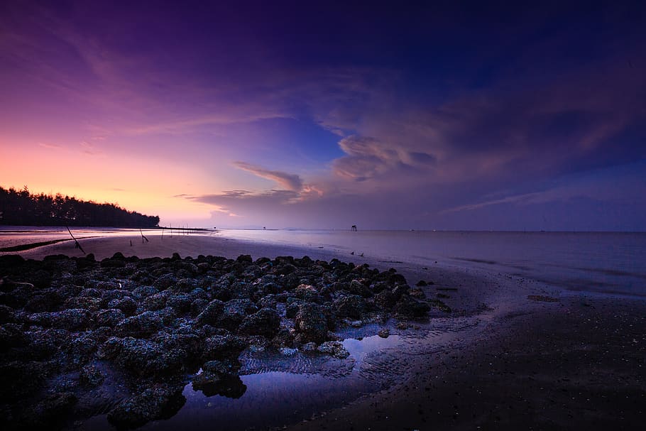 Landscape Photography of Beach Line, beautiful, dawn, dusk, evening HD wallpaper
