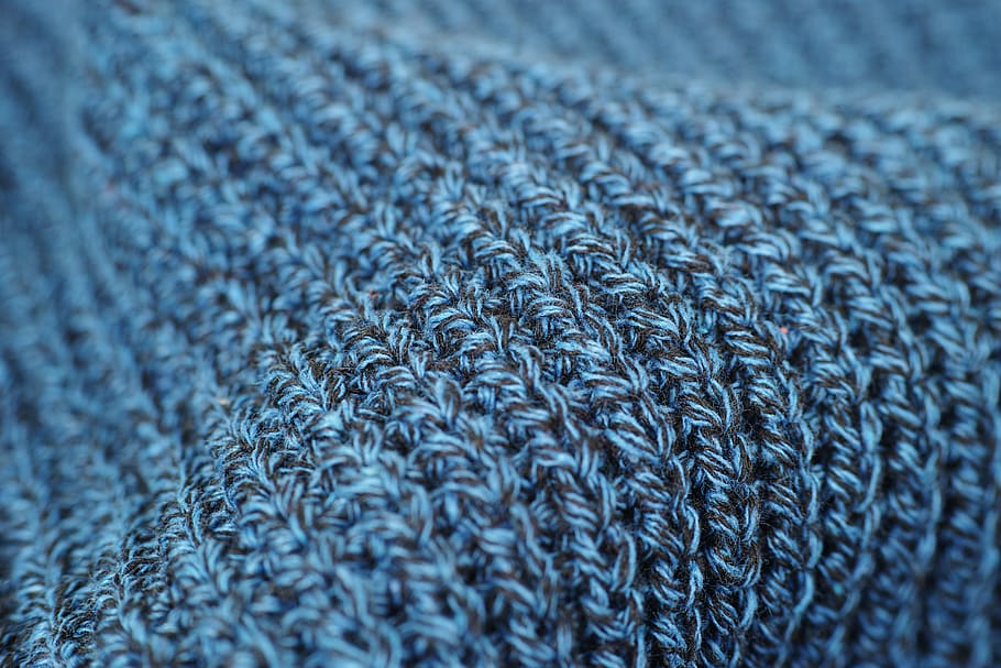 Close-up Photography of Gray Knit Textile, backgrounds, blue