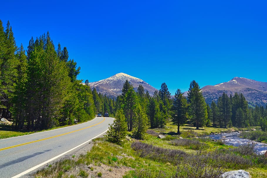 road, nature, landscape, trees, mountains, mystical, sky, scenic HD wallpaper