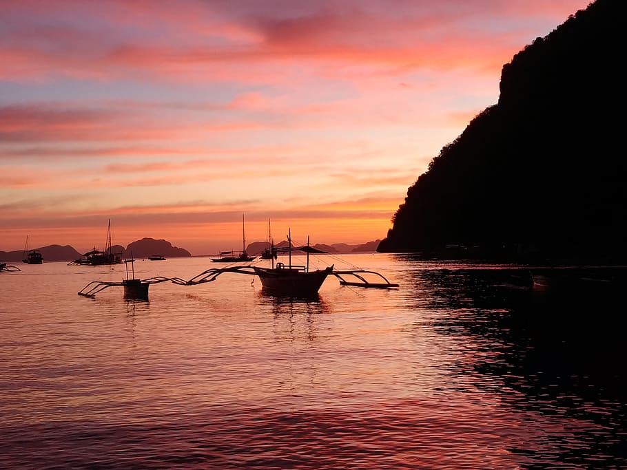 boat, sunset, ocean, sky, reflection, summer, evening, water HD wallpaper