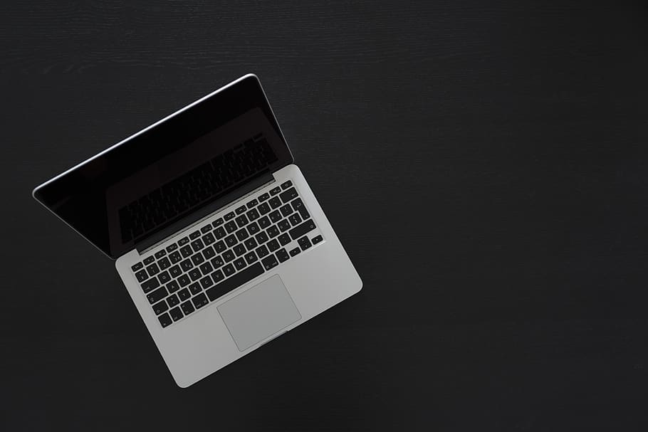 Macbook Pro, apple, black-and-white, desk, electronics, laptop HD wallpaper