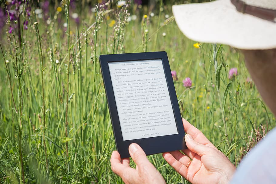 man reading on tablet computer, kindle, reader, flower, plant HD wallpaper