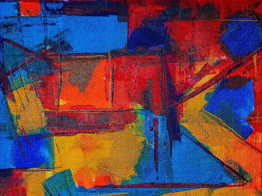 red, blue, and yellow painting, modern art, rug, vibrant color, HD wallpaper