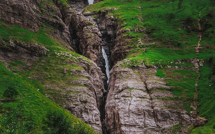 water, river, cliff, waterfall, plant, ocean, sea, wilderness HD wallpaper