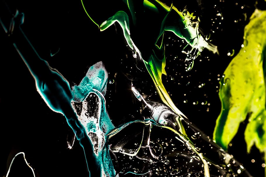 Yellow and Blue Paint Stain, art, long-exposure, splash, time lapse HD wallpaper