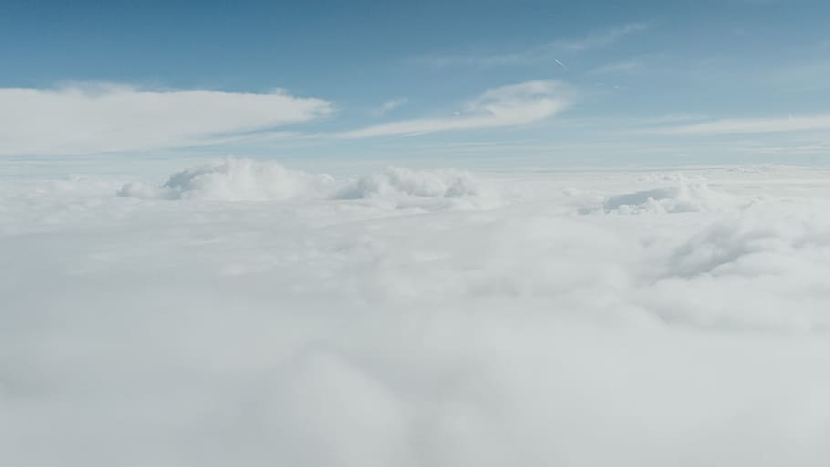 clouds, sky, puffy, above the cloud, blue, white, nature, bright HD wallpaper