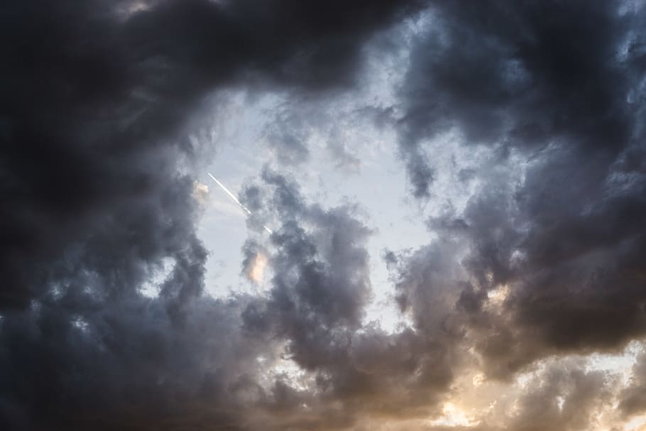austria, sky, plane, airplane, nature, clouds, sunset, dark HD wallpaper