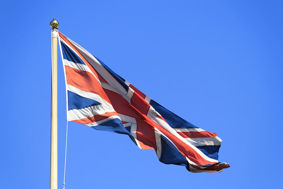 Great Britain union jack flag., blue, breeze, fluttering, symbolic