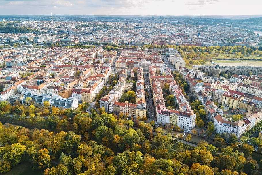 Amazing view on the historic city of Prague. Aerial view., architecture HD wallpaper