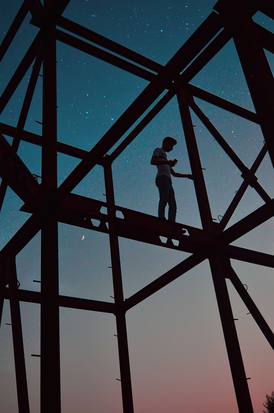 sky, Star, Night, low angle view, one person, real people, architecture HD wallpaper