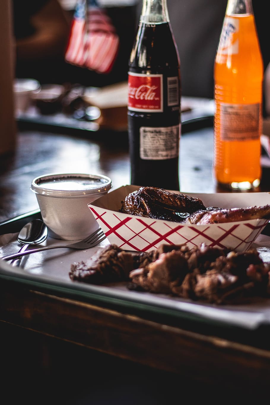 Food On Plate Beside Softdrinks, barbecue, bbq, delicious, meal HD wallpaper