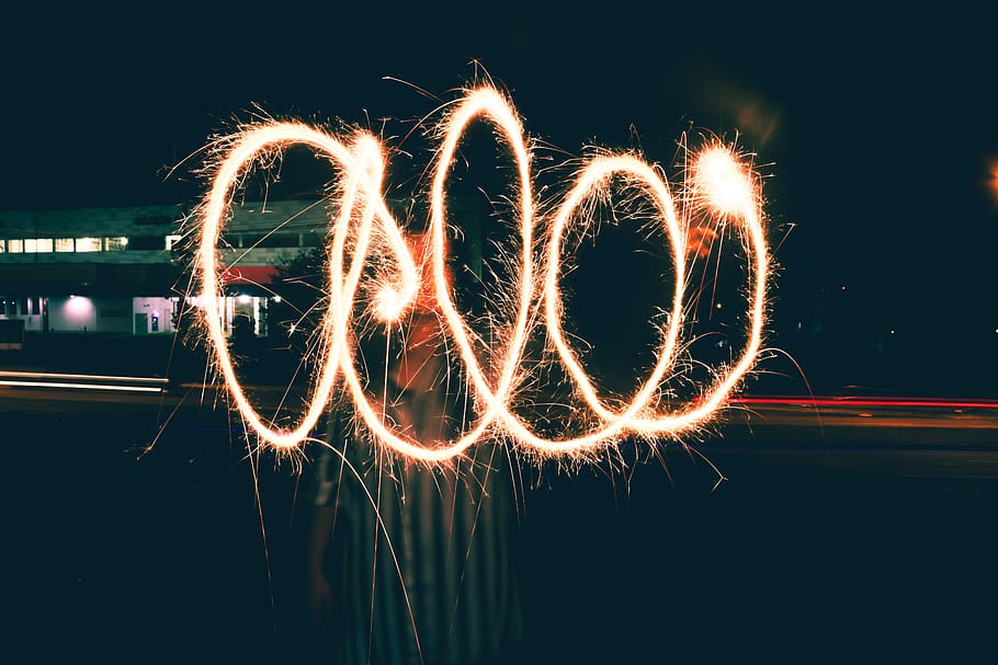 sparkling, light, dark, night, fire, street, illuminated, long exposure HD wallpaper