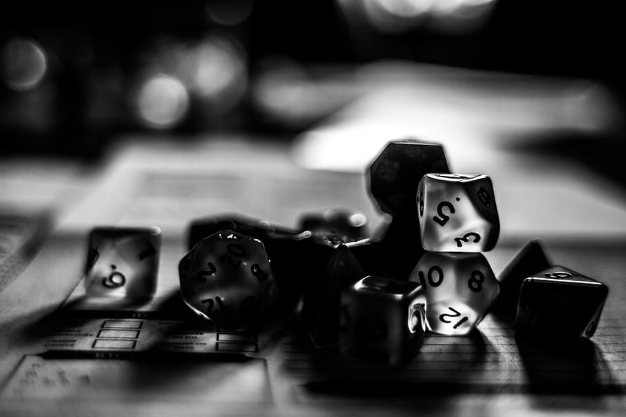 roleplay, game, dice, rpg, indoors, still life, table, relaxation, HD wallpaper