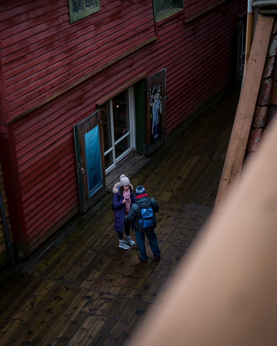 two person inside building, human, wood, flooring, backpack, bag, HD wallpaper