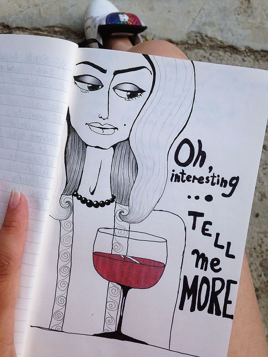 Woman and Wine Sketch, art, close-up, daylight, drawing, human HD wallpaper